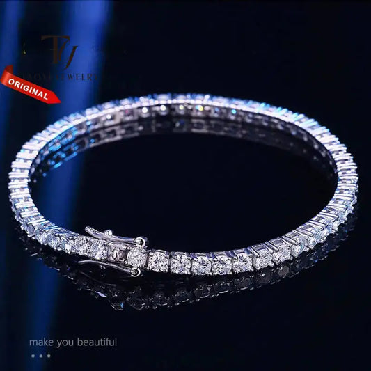 Moissanite Tennis Bracelet in 3mm and 4mm, Crafted in 925 Sterling Silver with Full Diamond Simulant Plating, Elegant Wedding and Party Jewelry for Men and Women