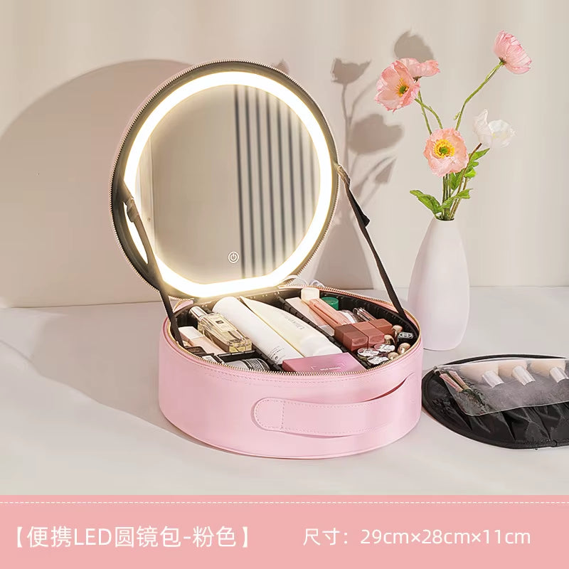Ultimate Cosmetic Portable Travel Storage Box with 2000mAh LED Rechargeable Vanity Case and Built-in Lighted Mirror