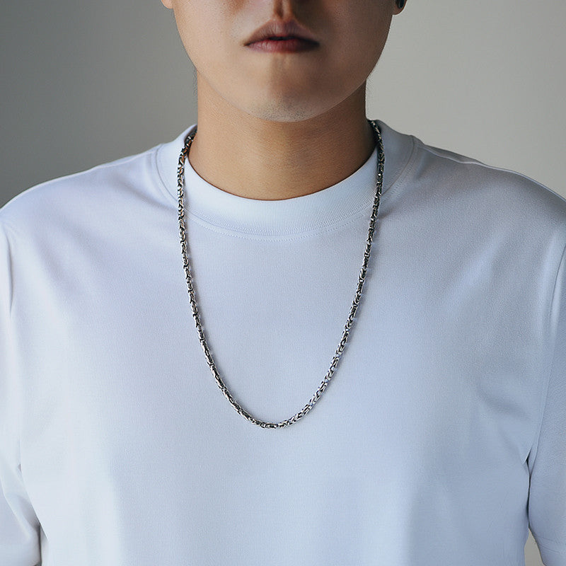 Men's Fashionable Silver Plaid Necklace