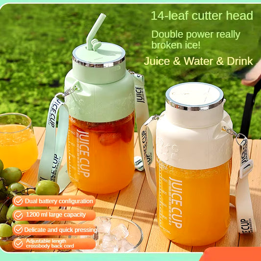 1200ml Electric Fruit Juicer with 14 Blades - Portable USB Rechargeable Sports Bottle for Shakes and Smoothies