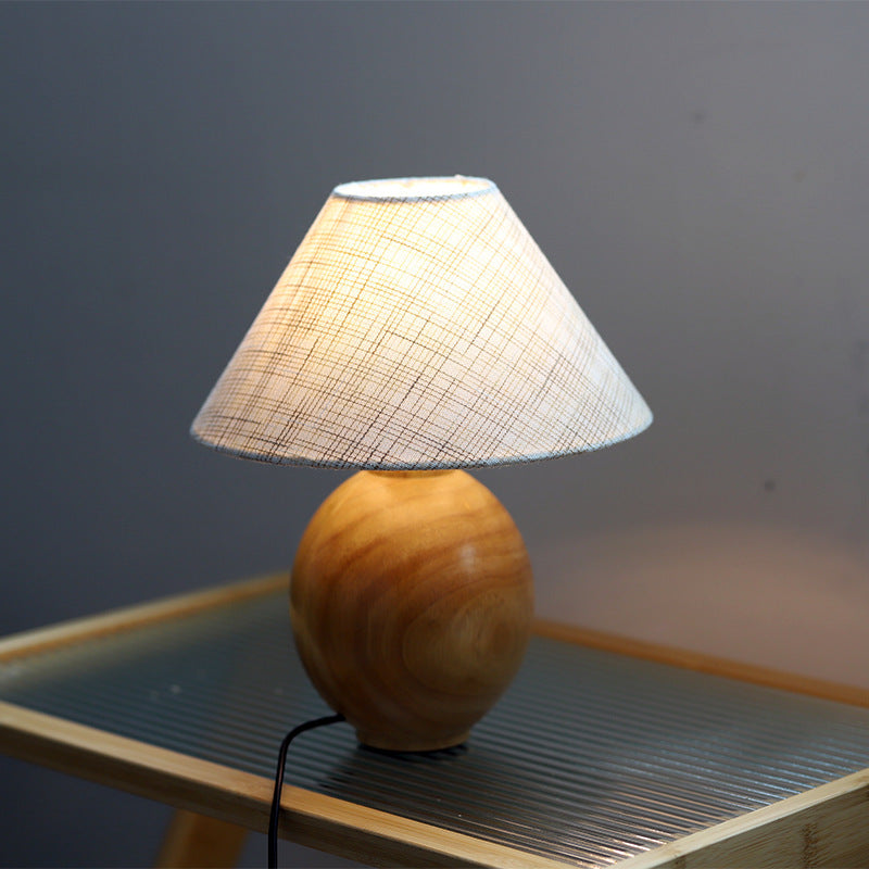 Linen Table Lamp Solid Wood Log Bedside Ambience Light