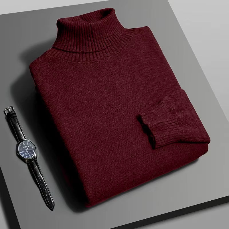 Men's High-Quality Knitted Turtleneck Sweater - Slim Fit, Long Sleeve, Anti-Pilling, Solid Color Streetwear for Autumn