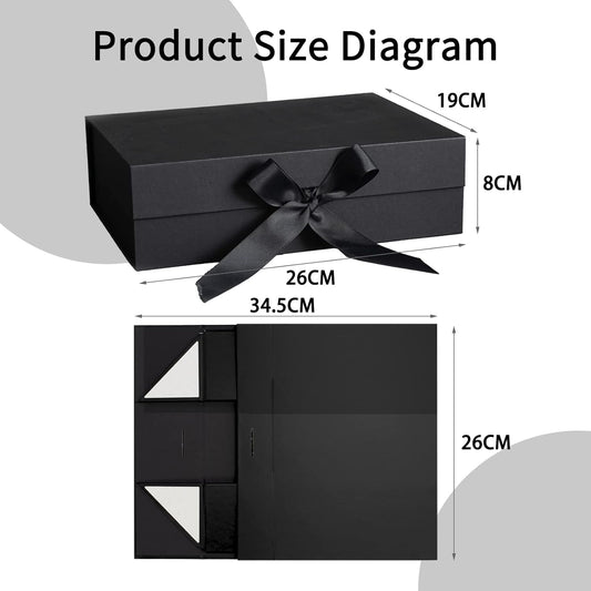 Deluxe Magnetic Closure Gift Box with Satin Ribbon - Perfect for Every Occasion: Birthdays, Weddings, Christmas, and More - 26x19x8cm