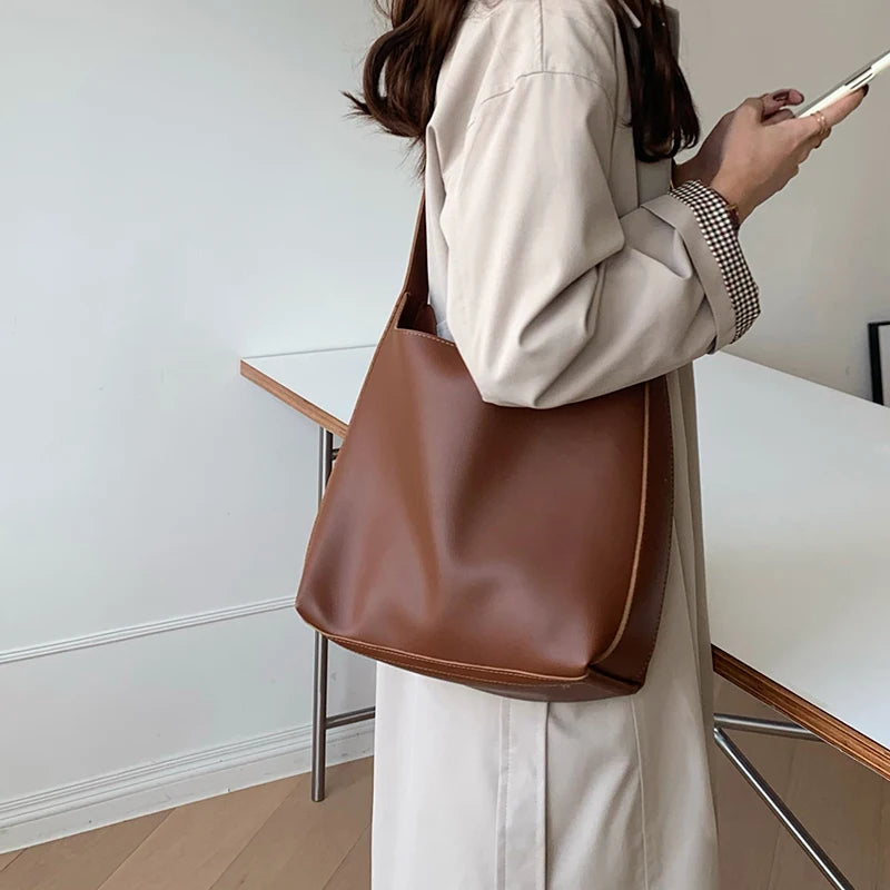 Minimalist PU Leather Women's Shoulder Bag - Versatile Crossbody Handbag for Work