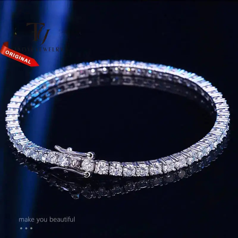 Moissanite Tennis Bracelet in 3mm and 4mm, Crafted in 925 Sterling Silver with Full Diamond Simulant Plating, Elegant Wedding and Party Jewelry for Men and Women