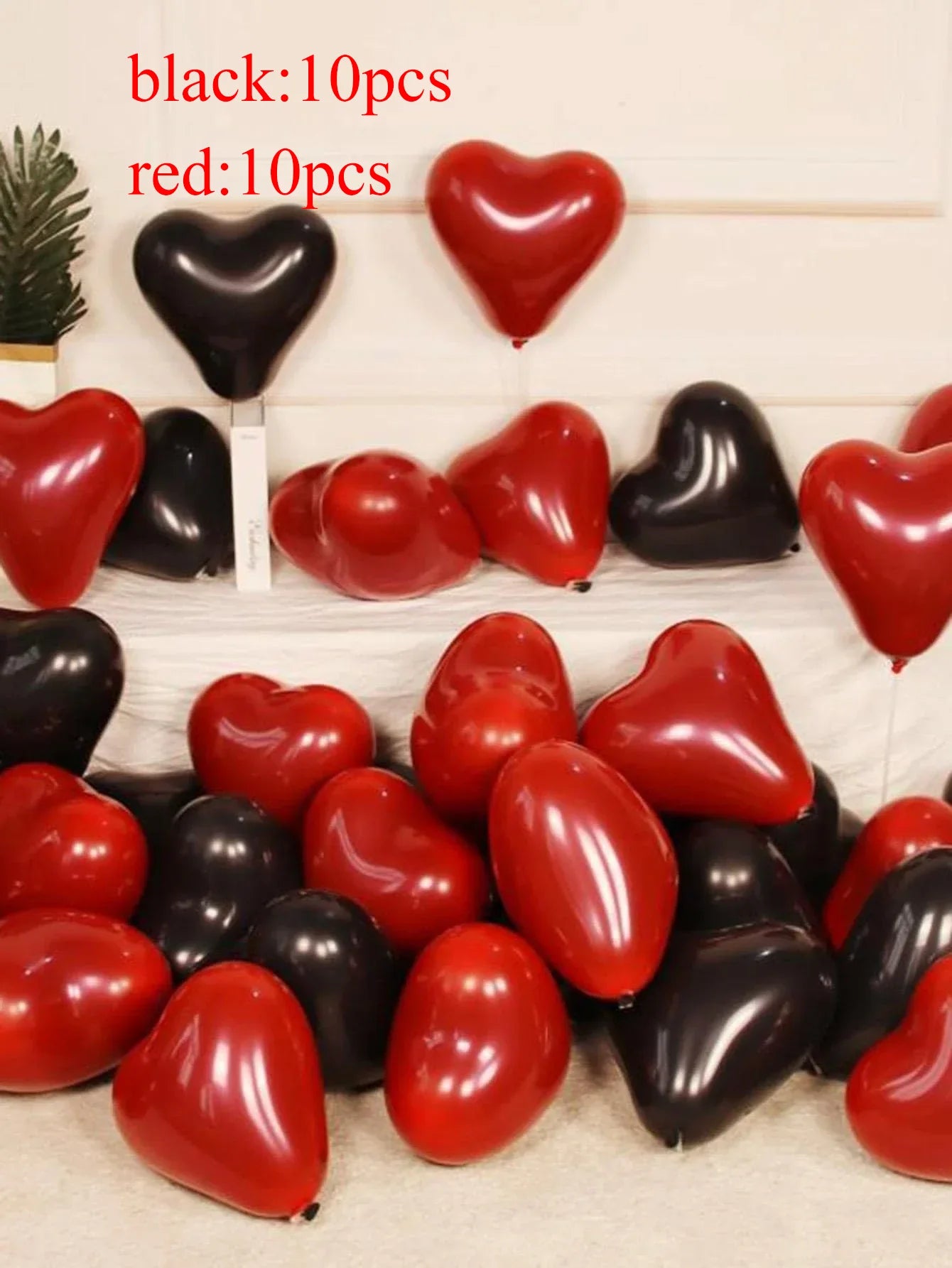 Heart Shaped Latex Balloons in Red, Pink, and Black - 10/20 Pieces for DIY Valentine's Day, Engagement, Wedding, and Anniversary Decorations