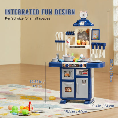Christmas Gift VEVOR Kitchen Playset Kids Pretend Cooking Play Toy 48 Piece Accessories Blue