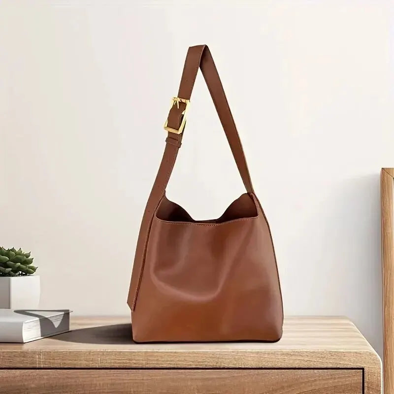 Minimalist PU Leather Women's Shoulder Bag - Versatile Crossbody Handbag for Work