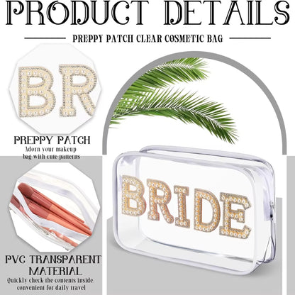 Chic 2024 Bride Pearl Rhinestone Letter Clear Makeup Bag - Perfect Gift for Weddings, Bridal Showers, and Engagements