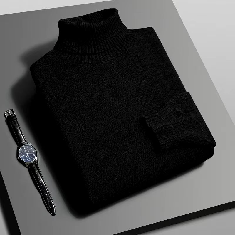 Men's High-Quality Knitted Turtleneck Sweater - Slim Fit, Long Sleeve, Anti-Pilling, Solid Color Streetwear for Autumn