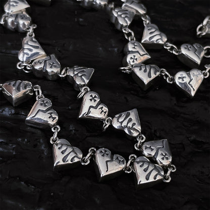 S925 Silver Heart Broken Graffiti Love Necklace