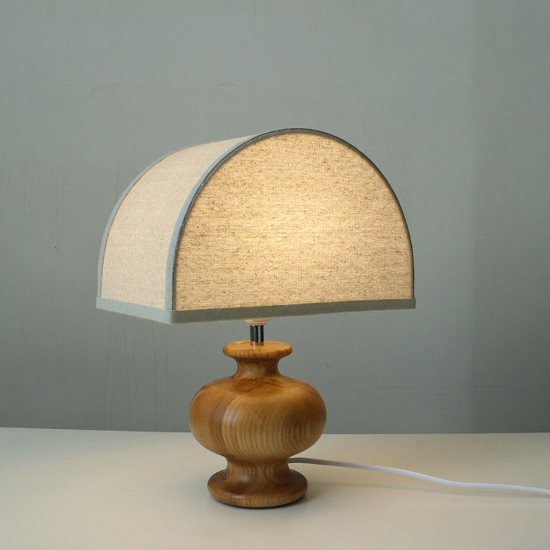 Linen Table Lamp Solid Wood Log Bedside Ambience Light