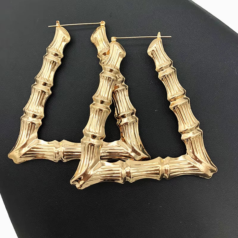 Geometric Bamboo Hoop Earrings in Gold and Silver for Women - Statement Jewelry for Hip Hop and Party Wear