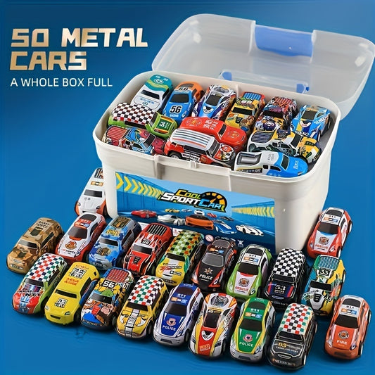 A 50-piece Alloy Toy Car Set With A Storage Box And A Foldable Play Mat, As Well As A Wide Variety Of Combinations, Perfect As An Educational And Entertaining Gift For Children Aged 3 And Up