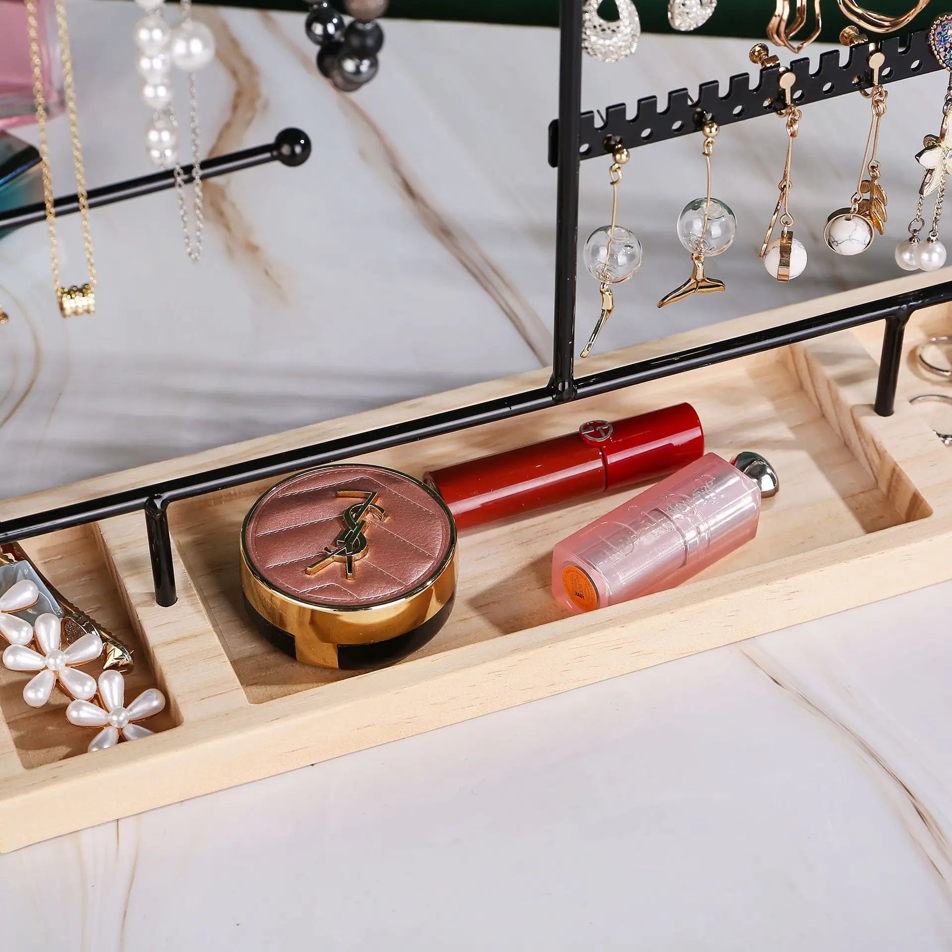 Multifunctional Earring Display Rack Necklace Ring Storage Rack Detachable Wooden Bottom Women Bracelet Watch Jewelry Rack