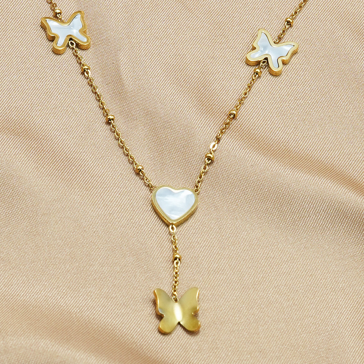 Lxalry 18K Gold Plated Stainless Steel Butterfly & Heart Jewelry Set For Women - Waterproof Hypoallergenic Necklace & Earrings, Elegant Gift For Girlfriend, Birthday, Wedding, Daily Wear