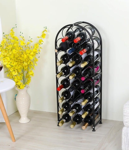 23 Bottles Arched Freestanding Floor Metal Wine Rack Wine Bottle Holders Stands, Black