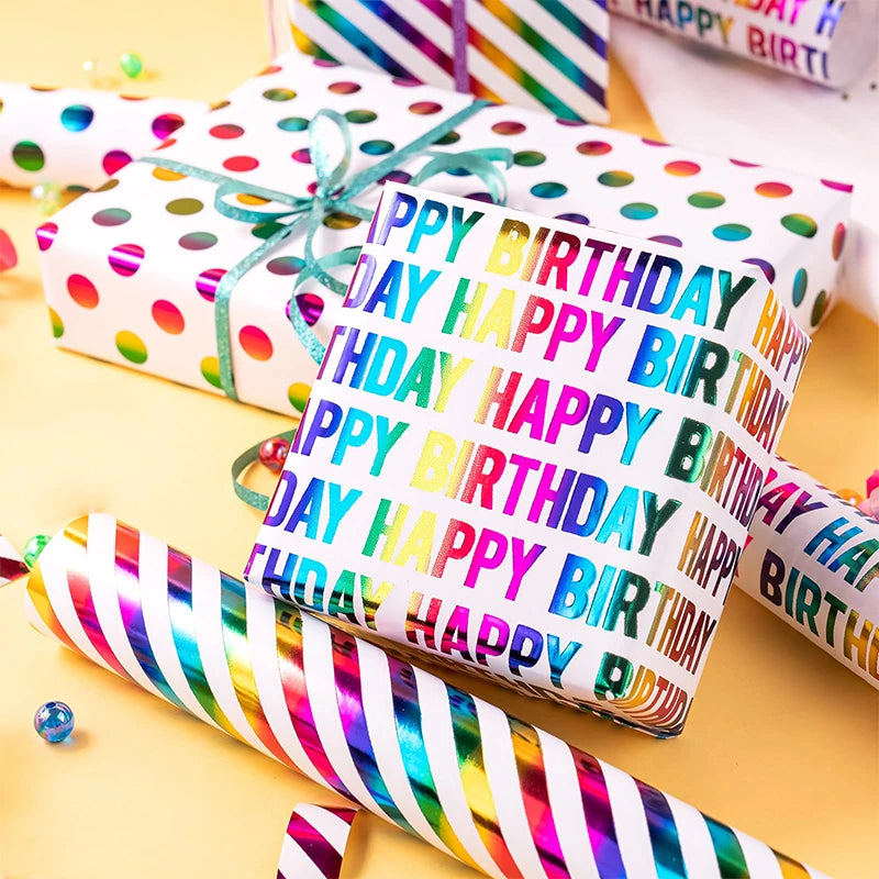 Celebrate in Style with Our Vibrant 17"x120" Birthday Wrapping Paper - Gorgeous Foil Design Perfect for Any Occasion!