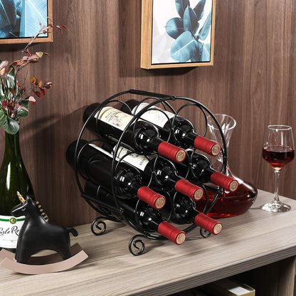 Stylish Black Metal 7-Bottle Countertop Wine Rack - Perfect Space-Saving Drink Organizer for Your Home