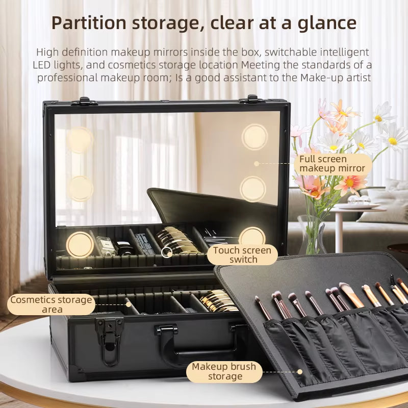 Transform Your Makeup Routine with the Ultimate Makeup Travel Lighted Case Featuring a Large LED Mirror and Adjustable Divider for Perfect Organization – Waterproof and Stylish!