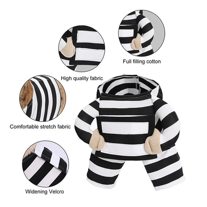Funny Prisoner Dog Costume Halloween Pet Outfit Striped Jumpsuit for Dogs Party Dress up Cute Animal Costume with ID Tag