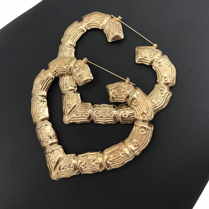 Geometric Bamboo Hoop Earrings in Gold and Silver for Women - Statement Jewelry for Hip Hop and Party Wear