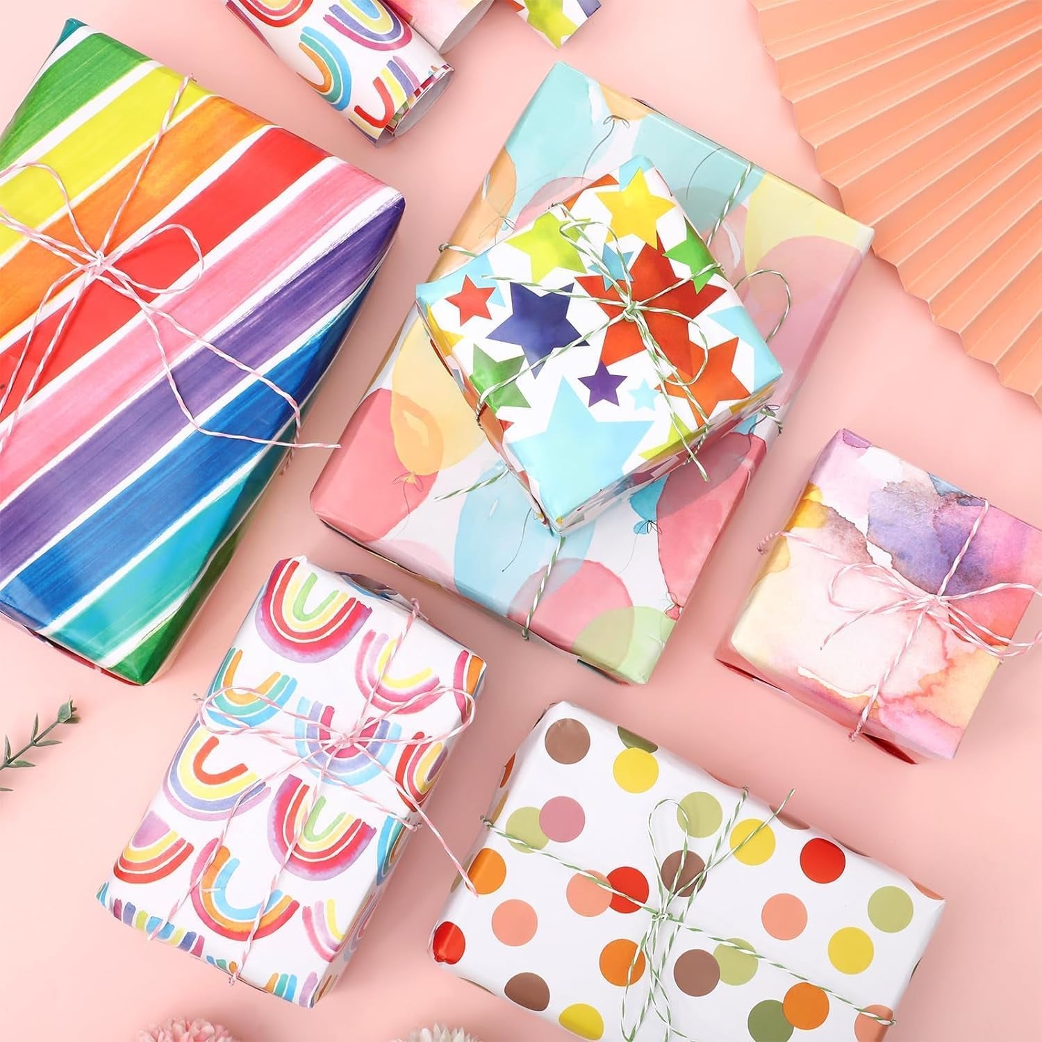 Vibrant 6-Piece Gift Wrapping Paper Set - Celebrate Every Occasion with Recyclable Birthday & Xmas Wrap, Complete with Ribbons, Stickers, and Tags!