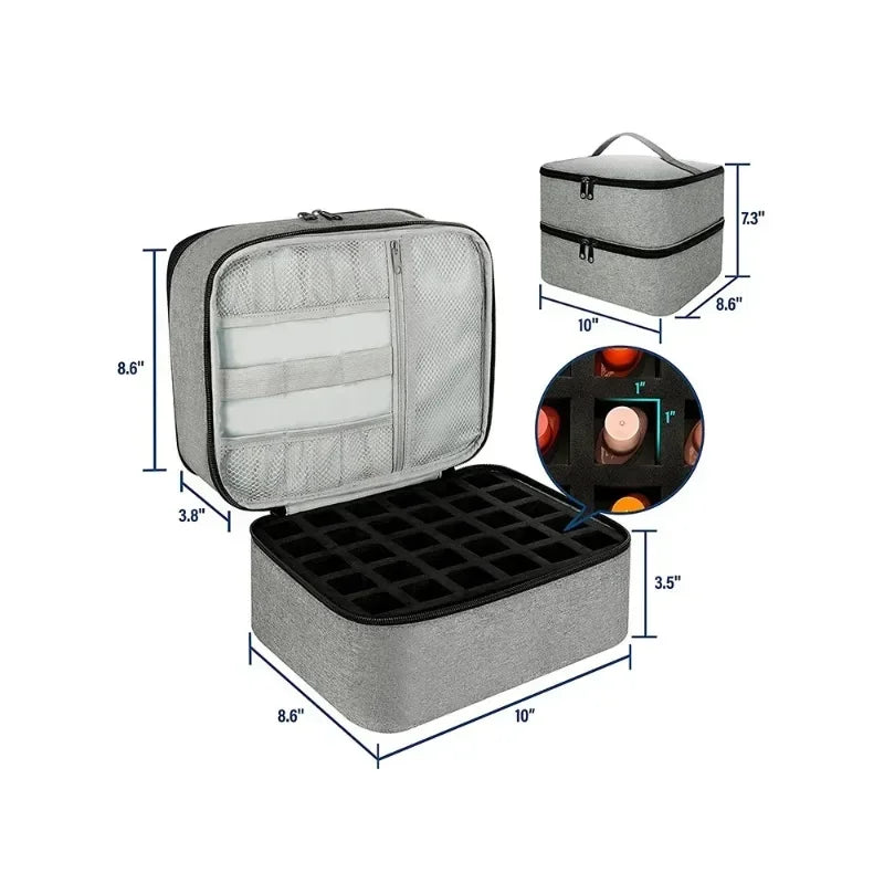 Nail Polish Storage Bag Essential Oil Bag Portable Cosmetic Nail Care Kit Nail Care Tool Storage Box Double Layer 30 Compartment