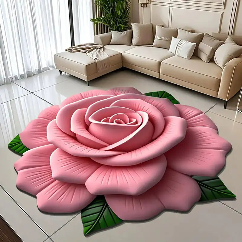 Alien Floral Plush and Diatomaceous Earth Bathroom Floor Mat - Absorbent, Anti-Slip, 3D Fresh Flower Design, Dirt-Resistant