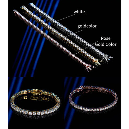 Moissanite Tennis Bracelet in 3mm and 4mm, Crafted in 925 Sterling Silver with Full Diamond Simulant Plating, Elegant Wedding and Party Jewelry for Men and Women