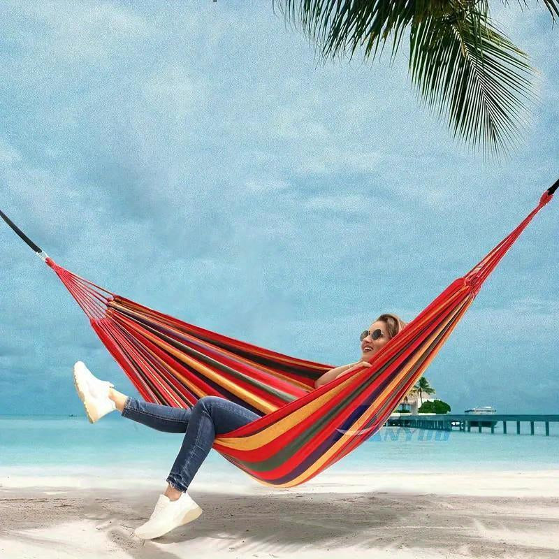 Adult Hammock - Breathable Fabric with Portable Storage Bag - Foldable and Ultra-Light Design for Camping, Beach, and Travel in Red/Blue Bicolor