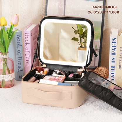 Ultimate Cosmetic Portable Travel Storage Box with 2000mAh LED Rechargeable Vanity Case and Built-in Lighted Mirror