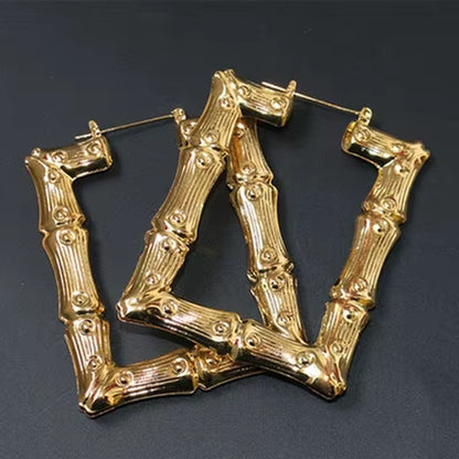 Geometric Bamboo Hoop Earrings in Gold and Silver for Women - Statement Jewelry for Hip Hop and Party Wear