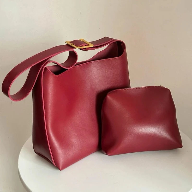 Minimalist PU Leather Women's Shoulder Bag - Versatile Crossbody Handbag for Work