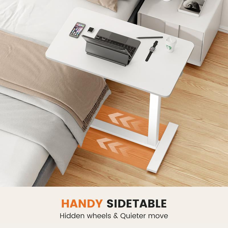 Transform Your Workspace with the Adjustable Overbed Bedside Table on Wheels - Perfect Mobile Laptop Stand for Home and Study!