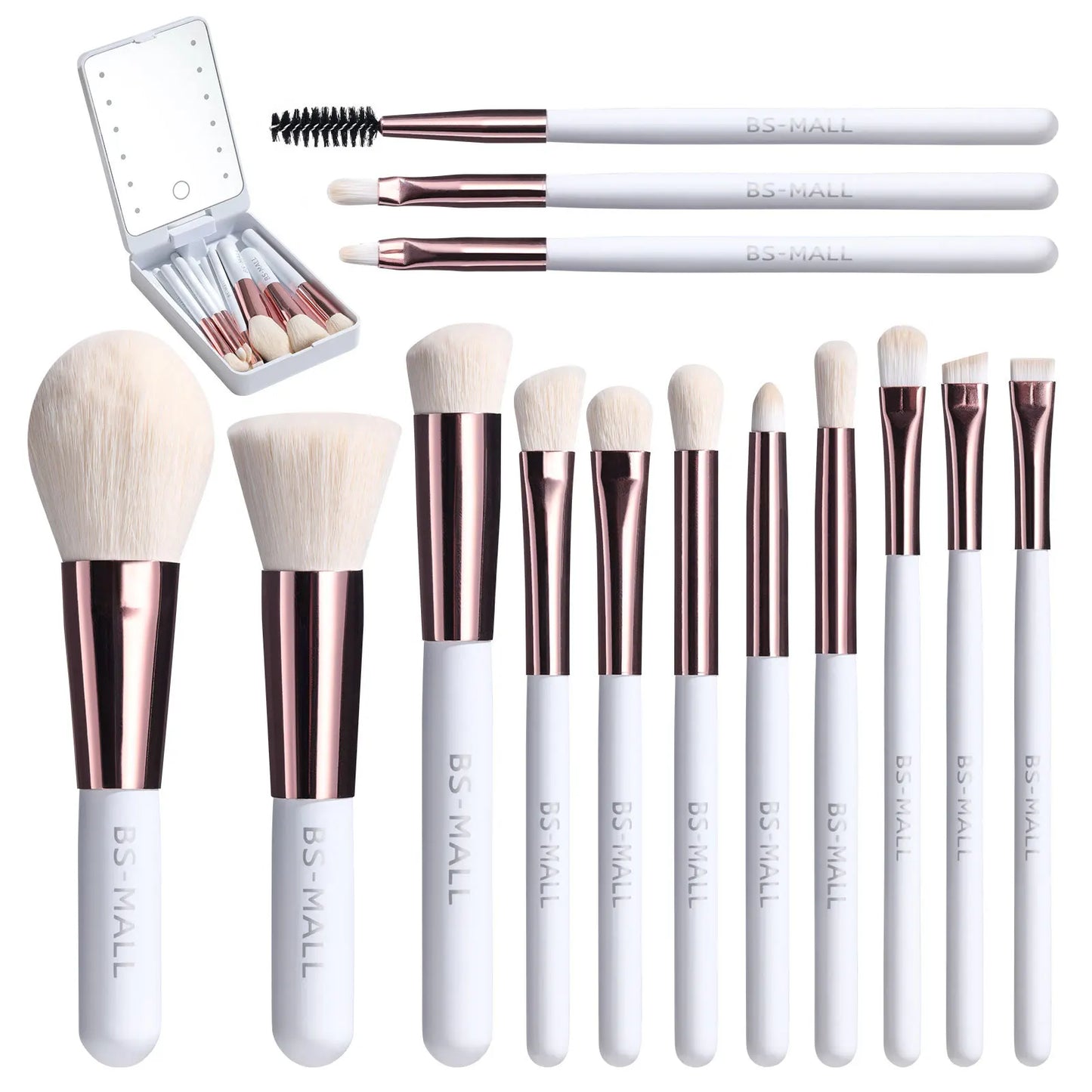 Transform Your Look with the Ultimate 14-Piece Makeup Brush Set Featuring a LED Lighted Travel Mirror!