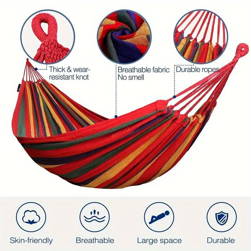 Adult Hammock - Breathable Fabric with Portable Storage Bag - Foldable and Ultra-Light Design for Camping, Beach, and Travel in Red/Blue Bicolor