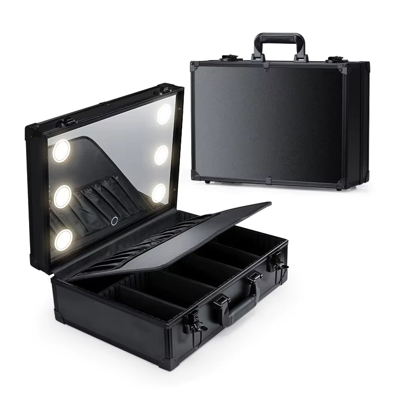 Transform Your Makeup Routine with the Ultimate Makeup Travel Lighted Case Featuring a Large LED Mirror and Adjustable Divider for Perfect Organization – Waterproof and Stylish!