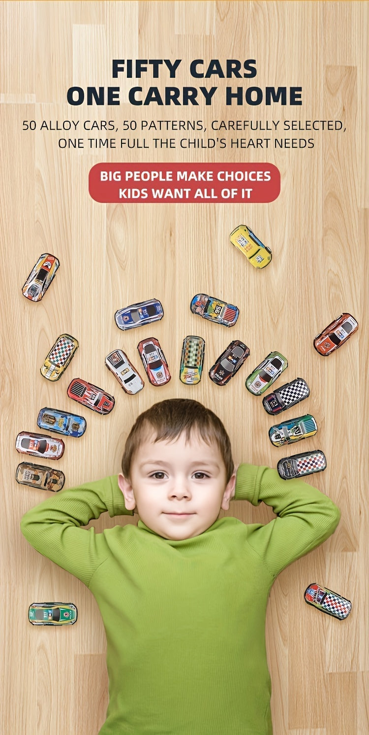A 50-piece Alloy Toy Car Set With A Storage Box And A Foldable Play Mat, As Well As A Wide Variety Of Combinations, Perfect As An Educational And Entertaining Gift For Children Aged 3 And Up