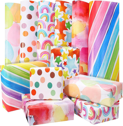 Vibrant 6-Piece Gift Wrapping Paper Set - Celebrate Every Occasion with Recyclable Birthday & Xmas Wrap, Complete with Ribbons, Stickers, and Tags!