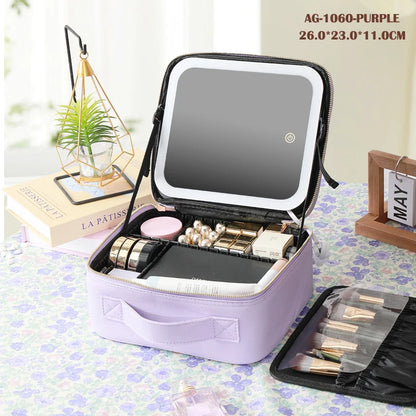 Ultimate Cosmetic Portable Travel Storage Box with 2000mAh LED Rechargeable Vanity Case and Built-in Lighted Mirror