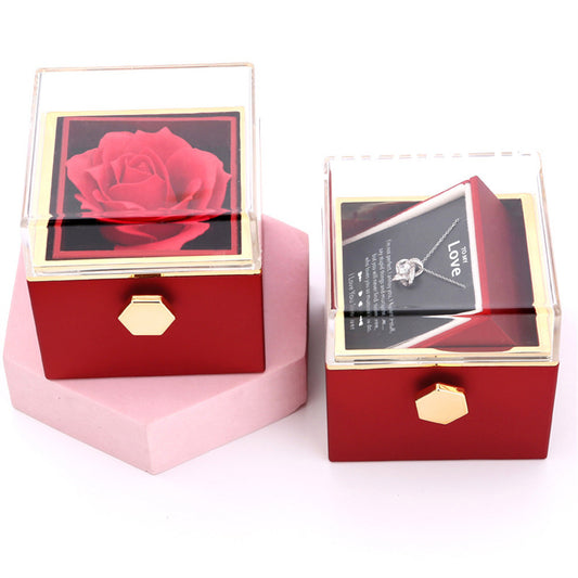 Rotating Rose Jewellery Packing Box Necklace Gift Set
