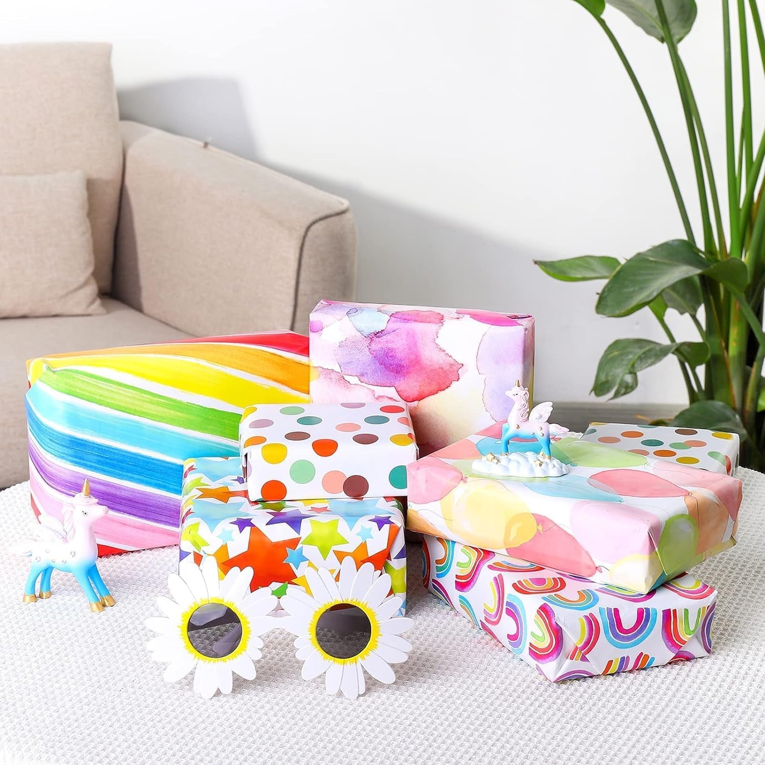 Vibrant 6-Piece Gift Wrapping Paper Set - Celebrate Every Occasion with Recyclable Birthday & Xmas Wrap, Complete with Ribbons, Stickers, and Tags!