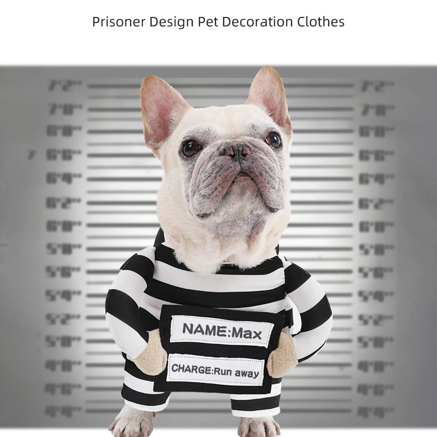 Funny Prisoner Dog Costume Halloween Pet Outfit Striped Jumpsuit for Dogs Party Dress up Cute Animal Costume with ID Tag