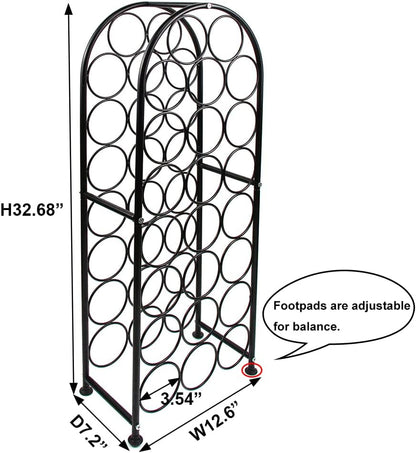 23 Bottles Arched Freestanding Floor Metal Wine Rack Wine Bottle Holders Stands, Black