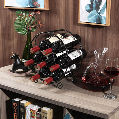 Stylish Black Metal 7-Bottle Countertop Wine Rack - Perfect Space-Saving Drink Organizer for Your Home
