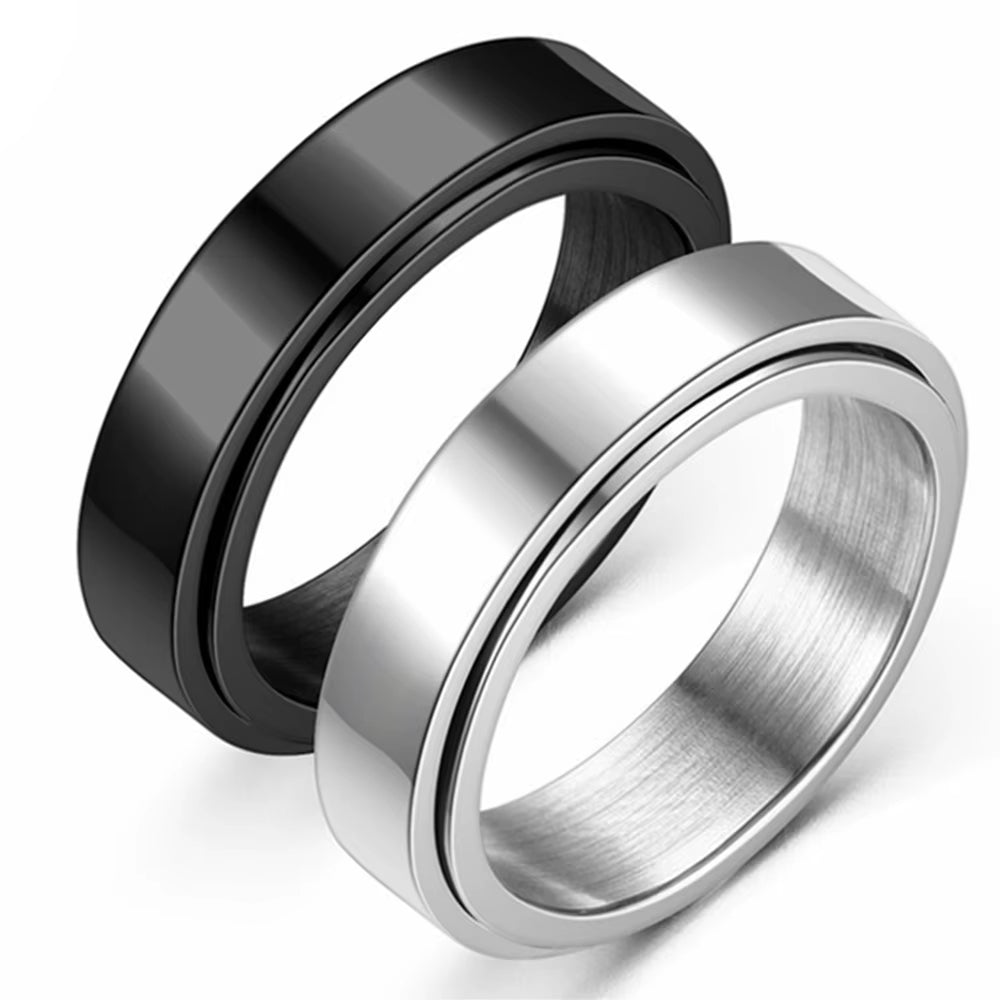 Stainless Steel Anxiety Fidget Spinner Ring - 6mm Smooth Rotating Jewelry for Men and Women, Stress Relief Gift