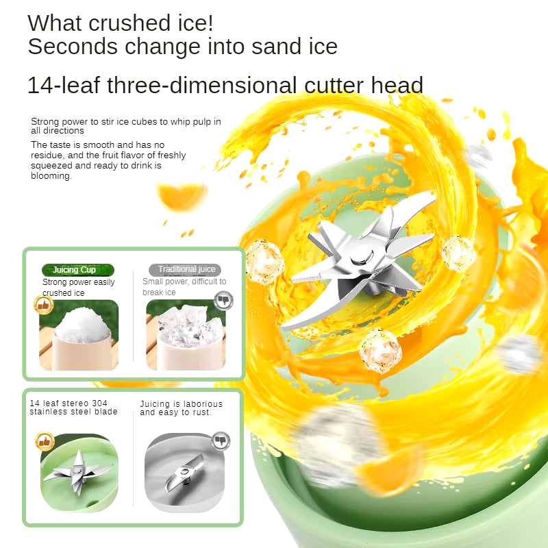 1200ml Electric Fruit Juicer with 14 Blades - Portable USB Rechargeable Sports Bottle for Shakes and Smoothies