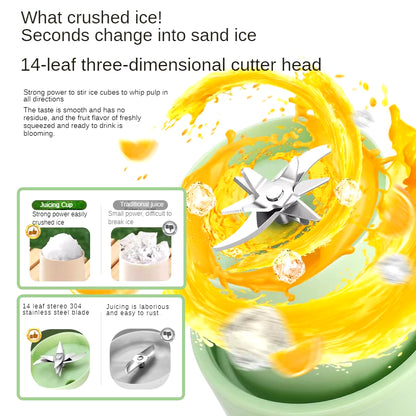 1200ml Electric Fruit Juicer with 14 Blades - Portable USB Rechargeable Sports Bottle for Shakes and Smoothies