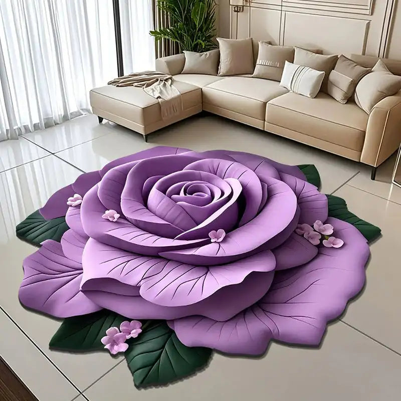 Alien Floral Plush and Diatomaceous Earth Bathroom Floor Mat - Absorbent, Anti-Slip, 3D Fresh Flower Design, Dirt-Resistant
